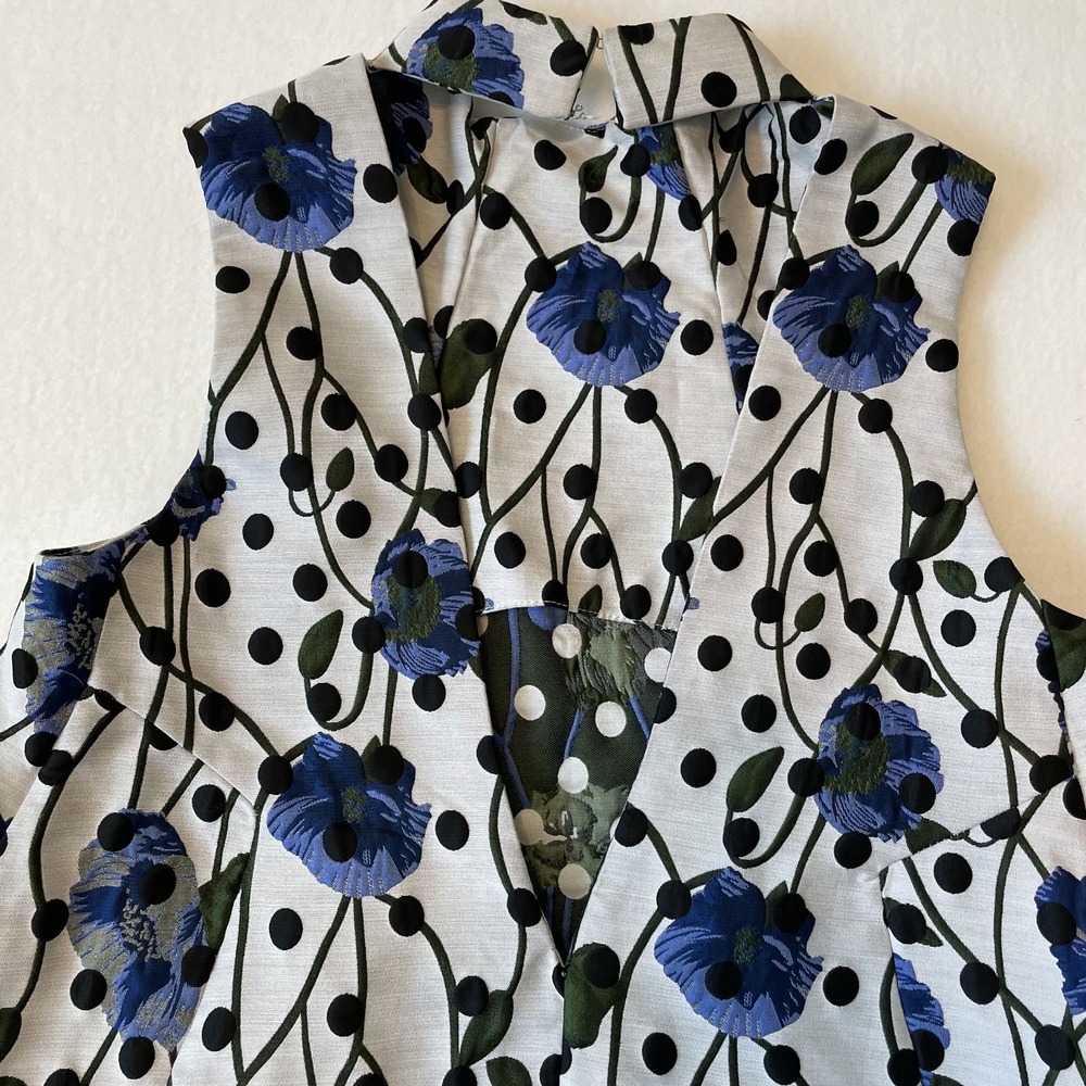 Asos Black Polka Dot Flower Choker Assymetrical Backless Pocket Dress SZ 8 - Picture 7 of 9